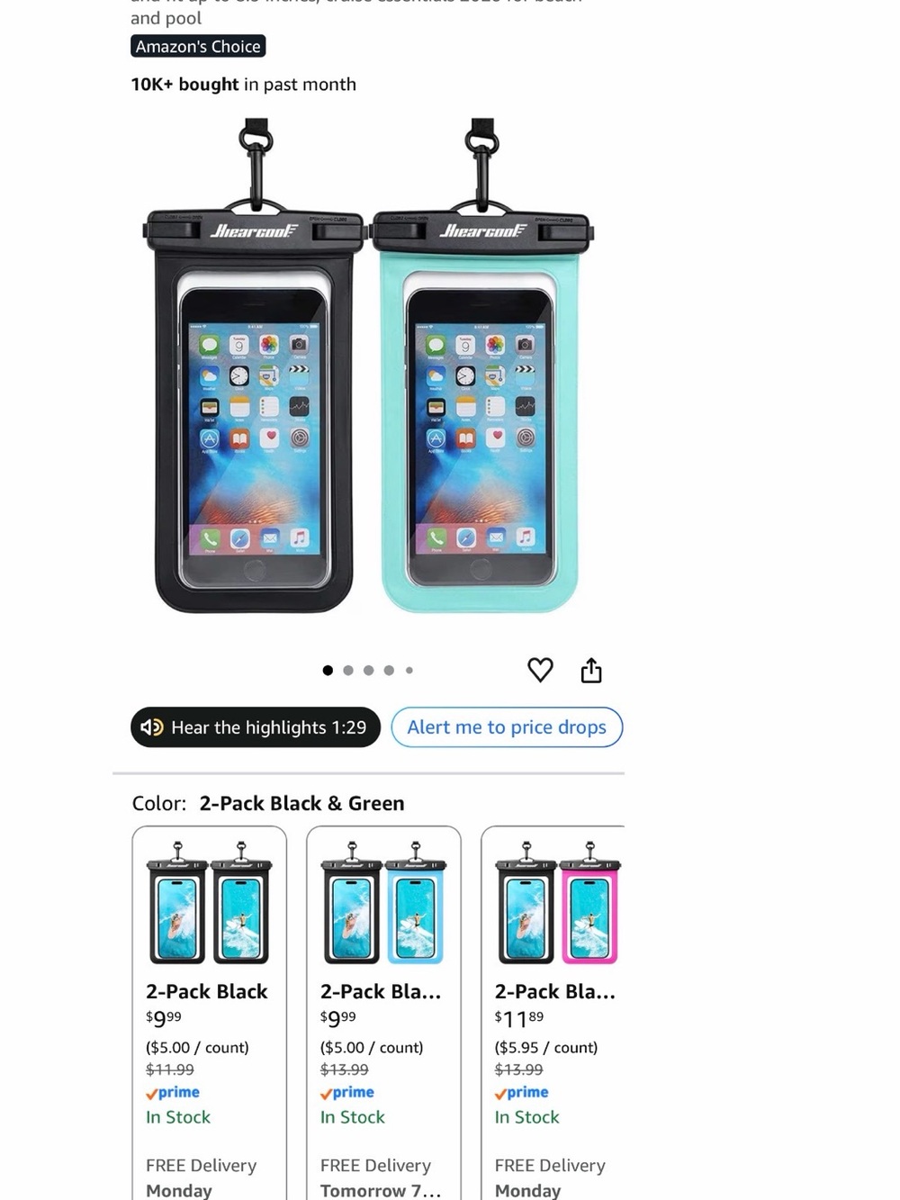 Waterproof Phone Pouch 2-Pack — Black & Green